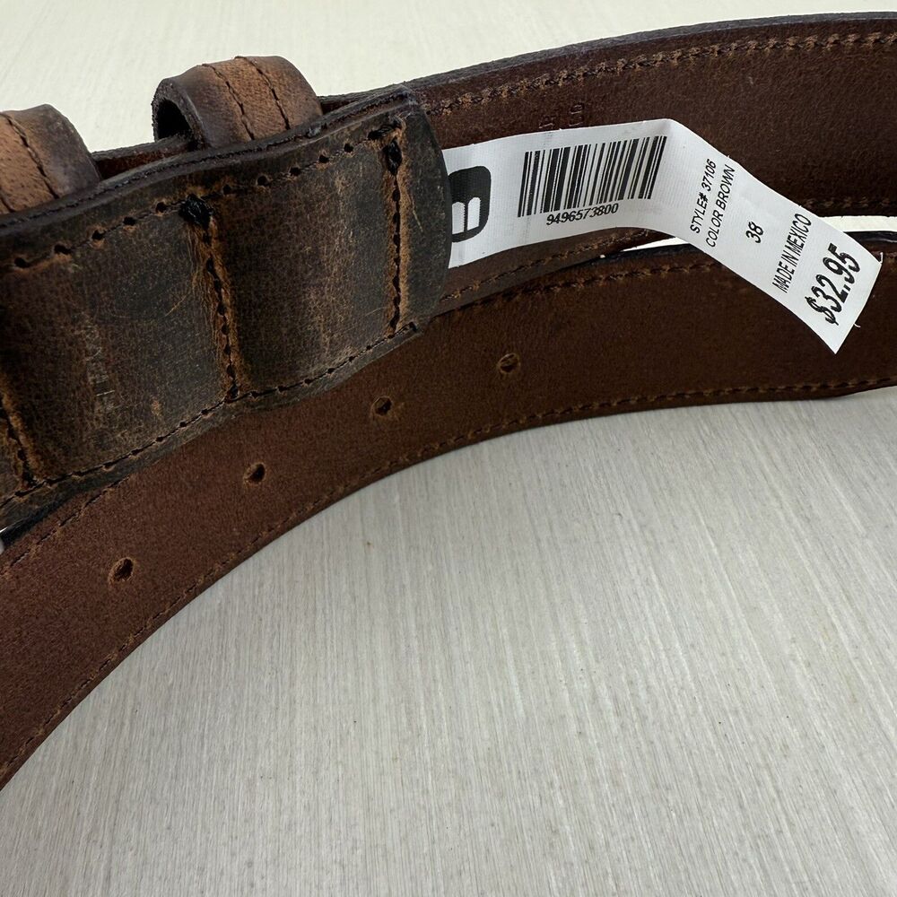 Buckle Brand Brown Leather Belt Mens 38 NEW - Picture 4 of 5